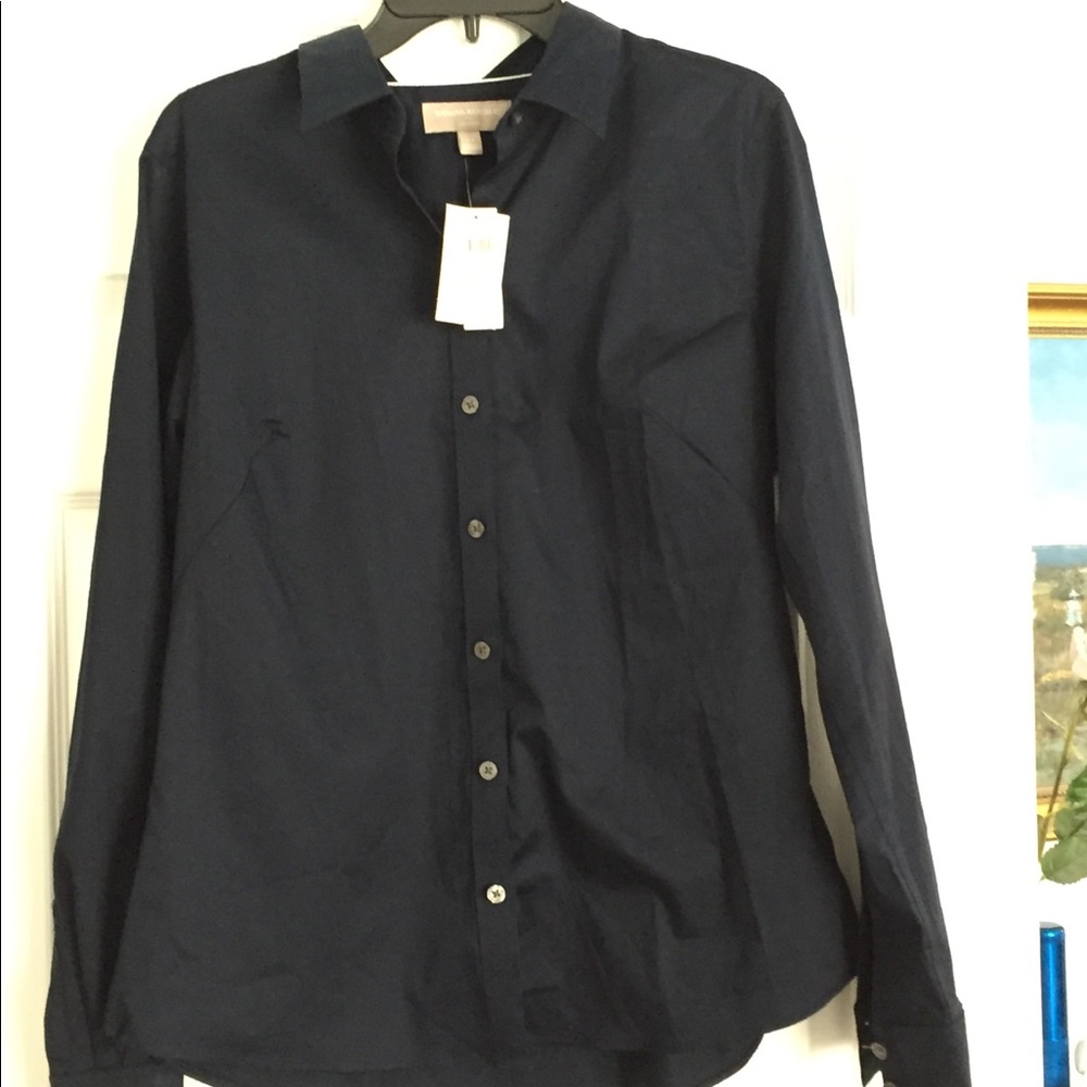 Banana republic, dark navy, no iron cotton, fitted